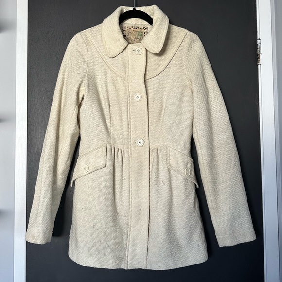 Vintage Billabong Cream Wool Coat - Size Medium - Picture 8 of 10